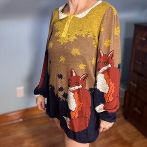 Vintage Fox Print Sweater Dress